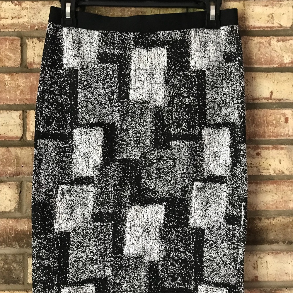 Black and white block print pencil skirt